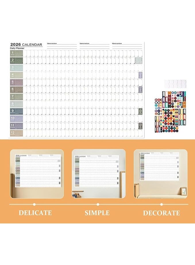 تقويم حائط 2026 كبير مع مخطط سنوي – تخطيط شهري بنظام شبكة مع ملصقات دائرية مزدوجة الوجه، ورق سميك ولوح قابل للمسح للتخطيط اليومي والوجبات، للمنزل والمكتب والطلاب، مقاس 74.2×52.5 سم - Image 3